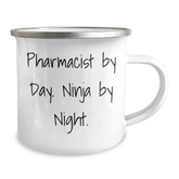 Pharmacist Gifts from Friends, Unique Camping Mug for Graduation, 'Pharmacist By Day. Ninja By Night.' - Enamel Finish, 12 oz - Image 2